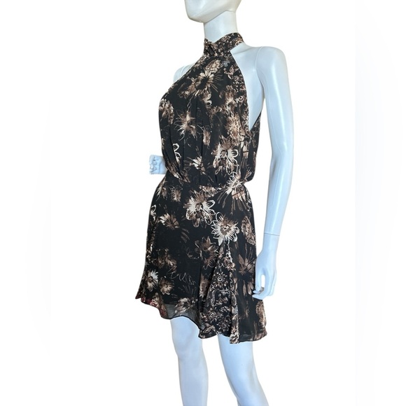 Free People Katerina Mini Dress 
Sz XS Dark Brown Black Floral
Combo Halter Neck - Picture 8 of 9